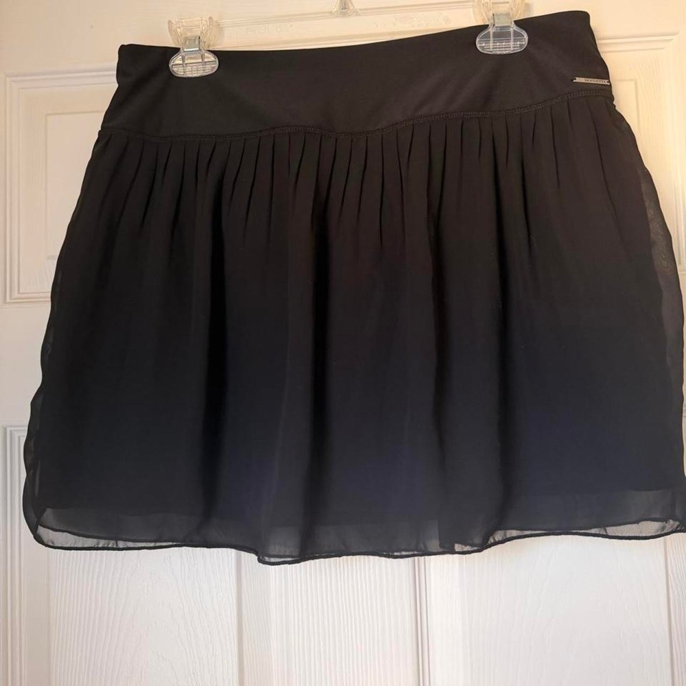 Mondetta Black Pleated Chiffon Athletic Skort Large Built-in Shorts Activewear